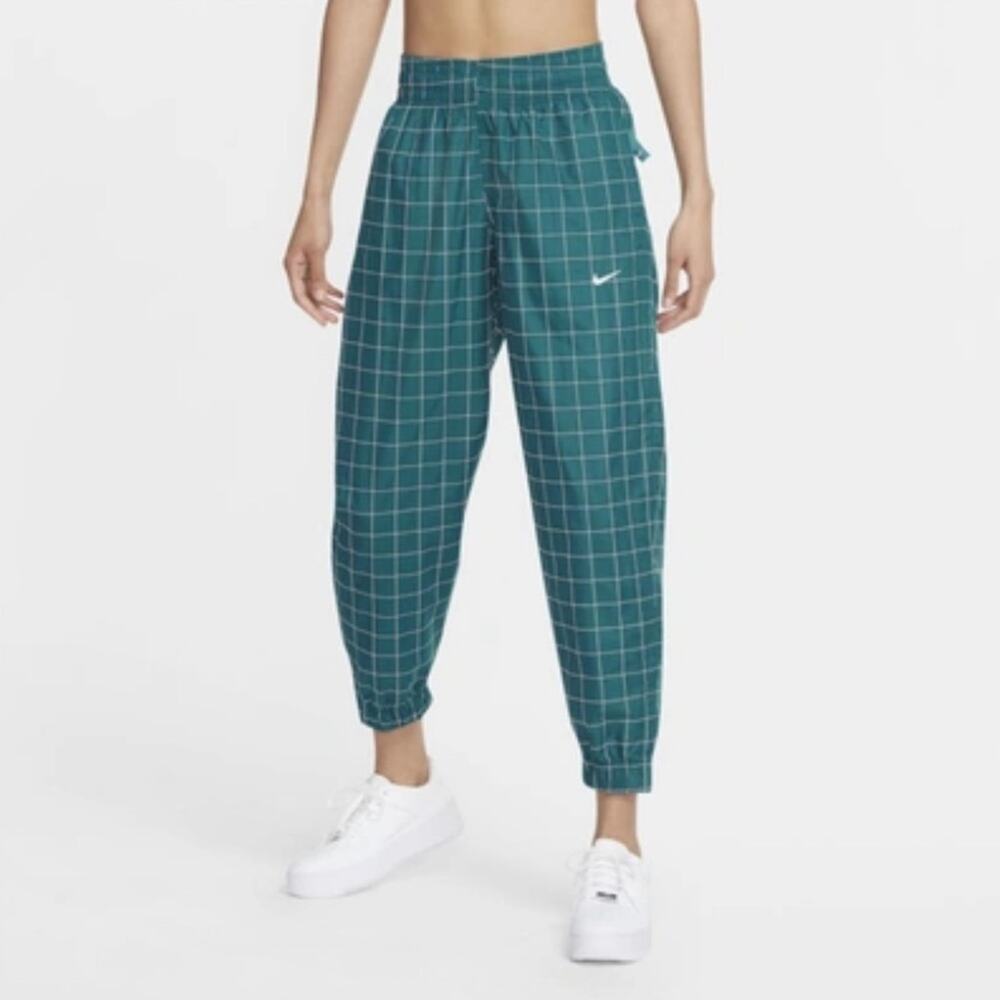Nike Blue Track Pants with Elastic Cuffs Relaxed Fit Swishy Checkered Aqua G9